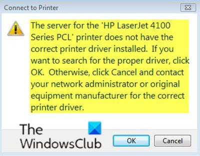 El servidor de la impresora no tiene instalado el controlador de impresora correcto