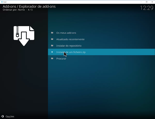 Instalar de um ficheiro zip