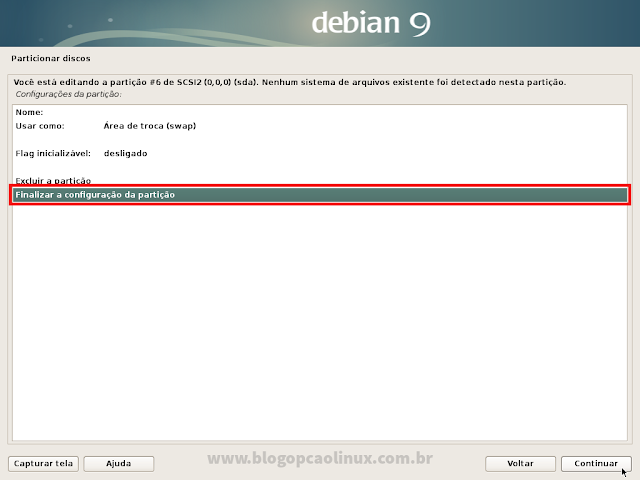 Clique duas vezes em "Finalizar a configuração da partição"