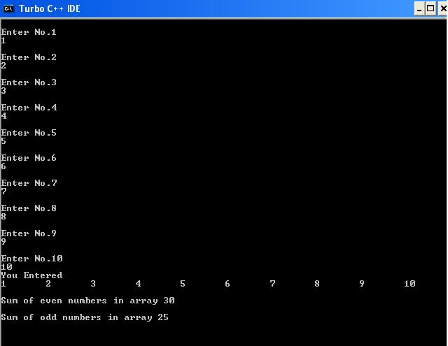 C program to sum the even and odd numbers in an integer array