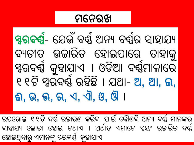 Swarabarna in odia definition, Odia Swara Varna, odia swarabarna mala