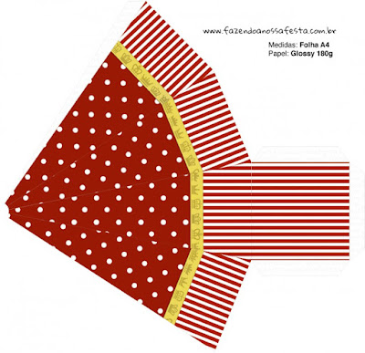 Caja con forma de pirámide de Corona Dorada en Rojo para imprimir gratis
