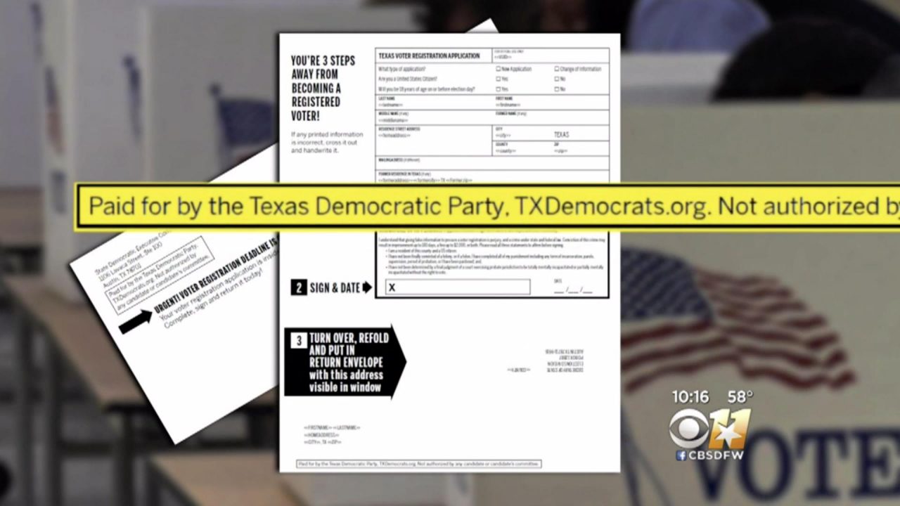 Texas Democratic Party sending out voter registration applications to