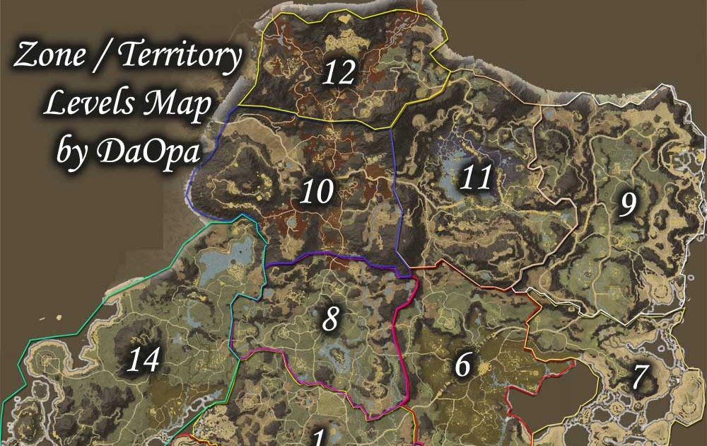 New World Map of territories by suggested level range