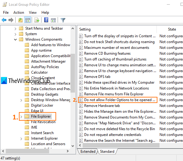 Bật hoặc tắt quyền truy cập vào Tùy chọn File Explorer