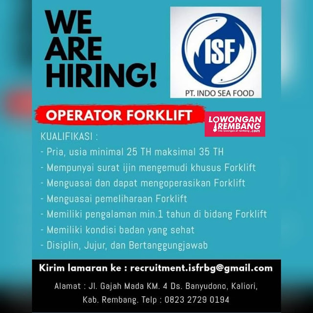 Lowongan Kerja Operator Forklift Pt Indo Sea Food Rembang Tanpa Syarat Pendidikan Lowongan Rembang