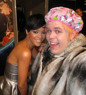 Rihanna and good friend Perez Hilton wearing Hello Kitty shower cap at party