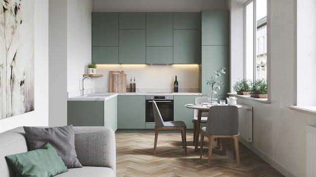L shaped kitchen with breakfast table