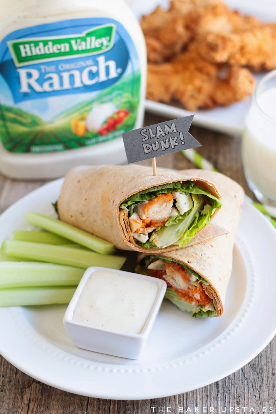 The Baker Upstairs buffalo ranch chicken wraps