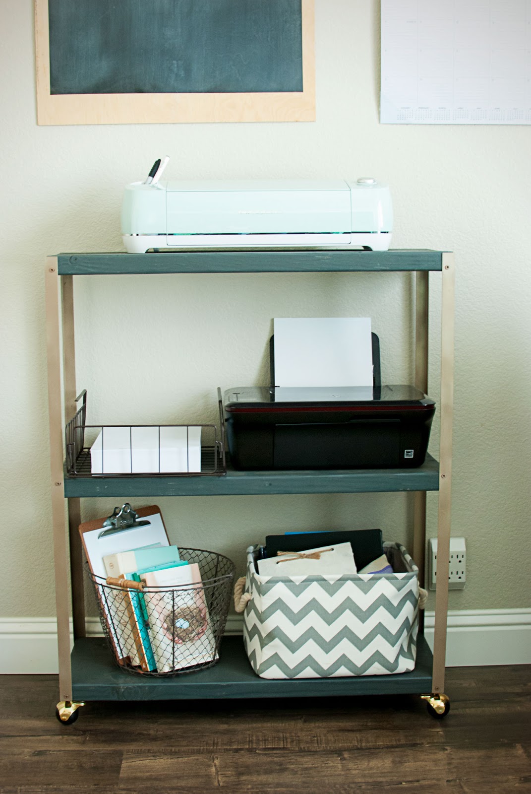DIY Ana White Gray and Gold Industrial Rolling Office Cart
