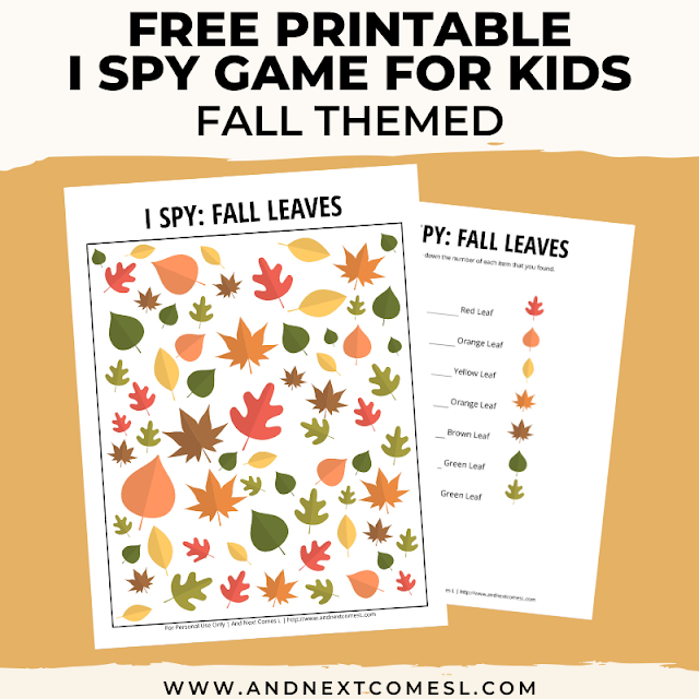 Free I spy game printable for kids: fall themed