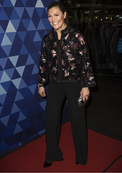 Crown Princess Victoria wore H&M Sequin-embroidered Jacket. The Crown Princess arrived Swedish Parasport gala