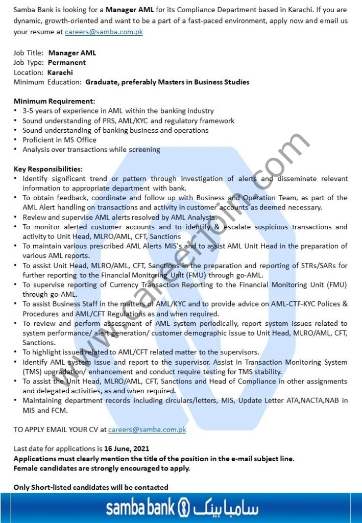 careers@samba.com.pk - Samba Bank Ltd Jobs 2021 in Pakistan - Latest Jobs in Samba Bank careers@samba.com.pk - Samba Bank Ltd Jobs 2021 in Pakistan - Latest Jobs in Samba Bank