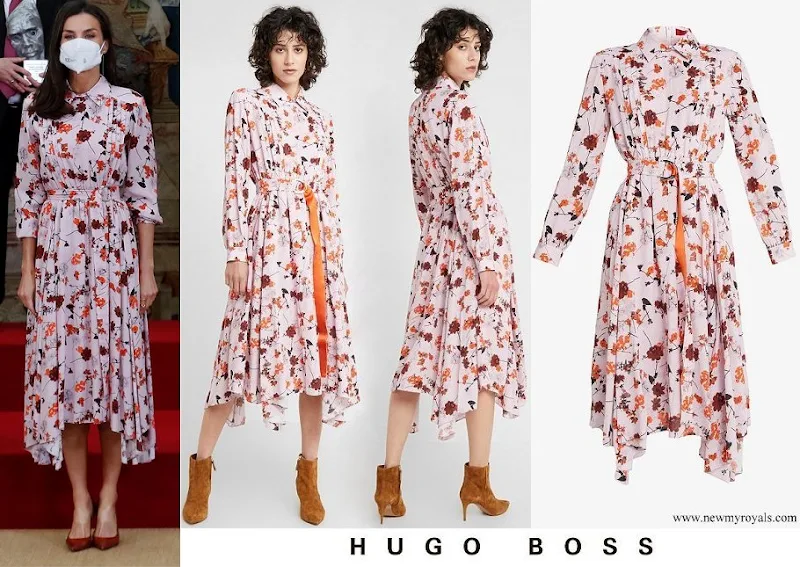 Queen Letizia wore Hugo Boss Kalocca floral print shirt dress