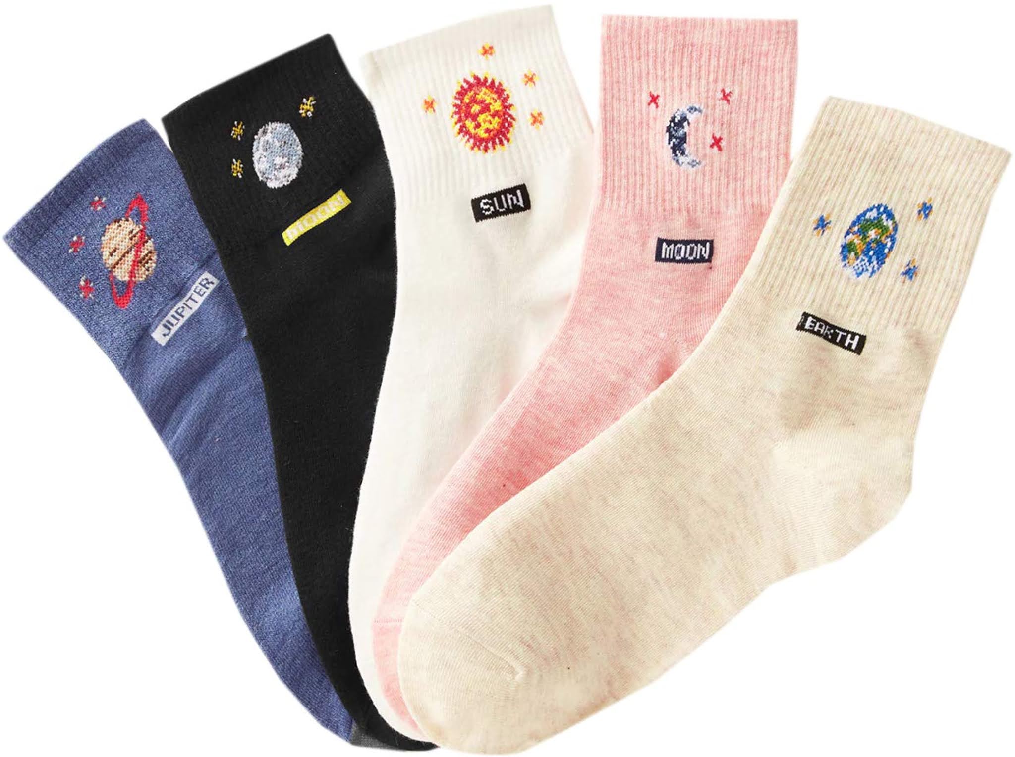 Women's Planet Pattern Cotton Socks Casual Novelty Crew Socks 5 Packs