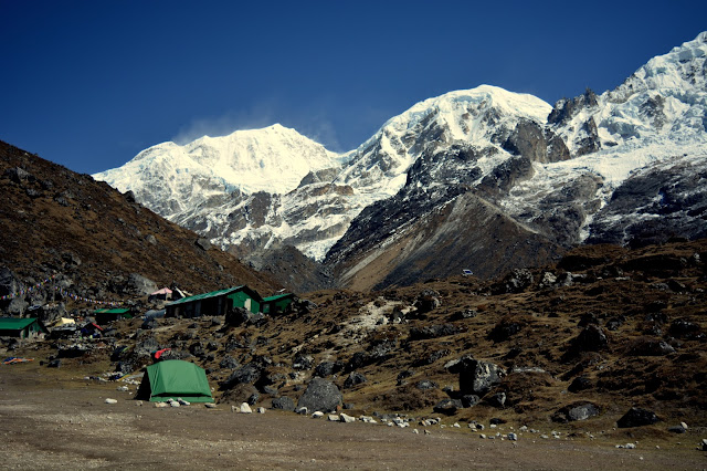 Kabru South, Kabru Dome and BC Roy Peak from HMI Base Camp Kabru South, Kabru Dome and BC Roy Peak from HMI Base Camp