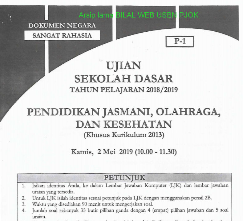Download Soal Usbn Pendidikan Jasmani Olahraga Dan Kesehatan Pjok Sd Kurikulum 2013 Terbaru Tahun 2019 Bilal Web Inspirasimilenial
