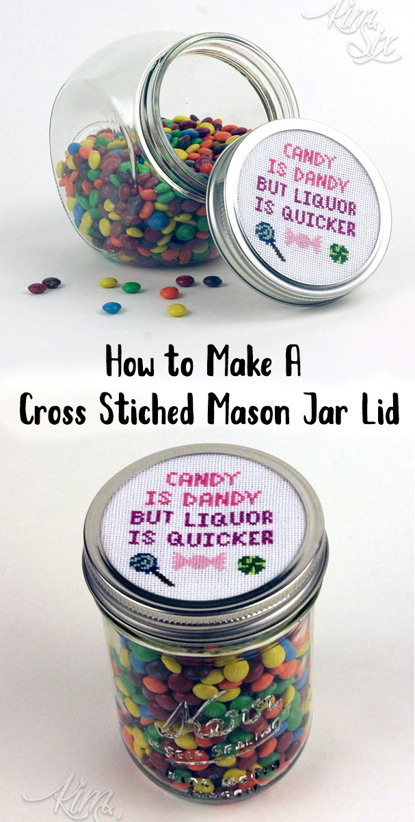 How to make a cross stitched mason jar lid. these would be so cute filled with different things for teacher and hostess gifts