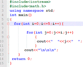 C++ code to print right triangle shape using nested for loops ~ C++ ...