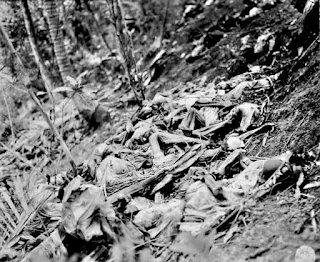 Dead people in Lipa covered with palm fronds.