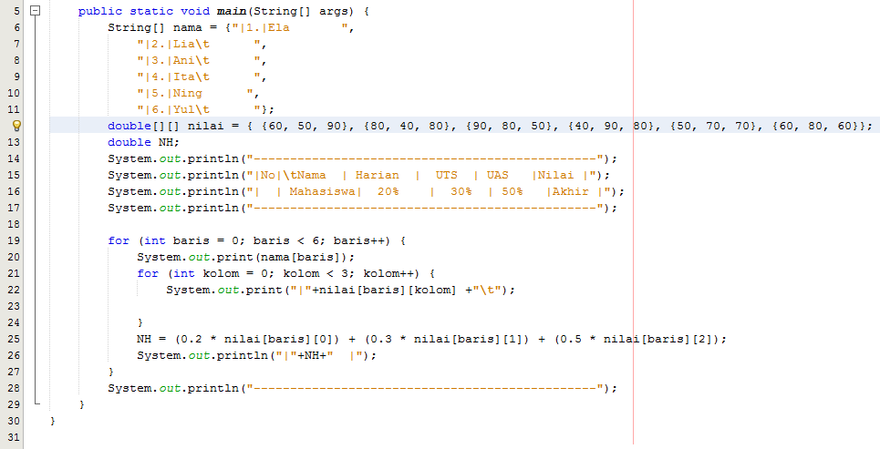 Program Array 1 Dimensi Java