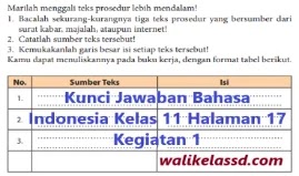 Kunci Jawaban Bahasa Indonesia Kelas 11 Halaman 17 Kegiatan 1 Wali Kelas Sd