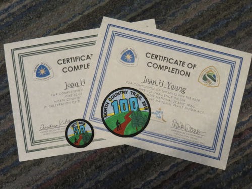 North Country Trail Hike 50 and Hike 100 Challenge patches for 2018