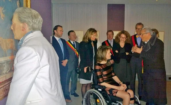 Queen Mathilde of Belgium visited the exhibition 'Facing Time - Rops / Fabre' in Namur, Belgium