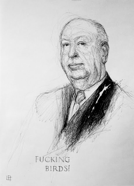 "Alfred Hitchcock", "Hitchcock","Pájaros","birds","dibujo","bolígrafo","pen","boli","draw","drawing","illustration","ilustración"