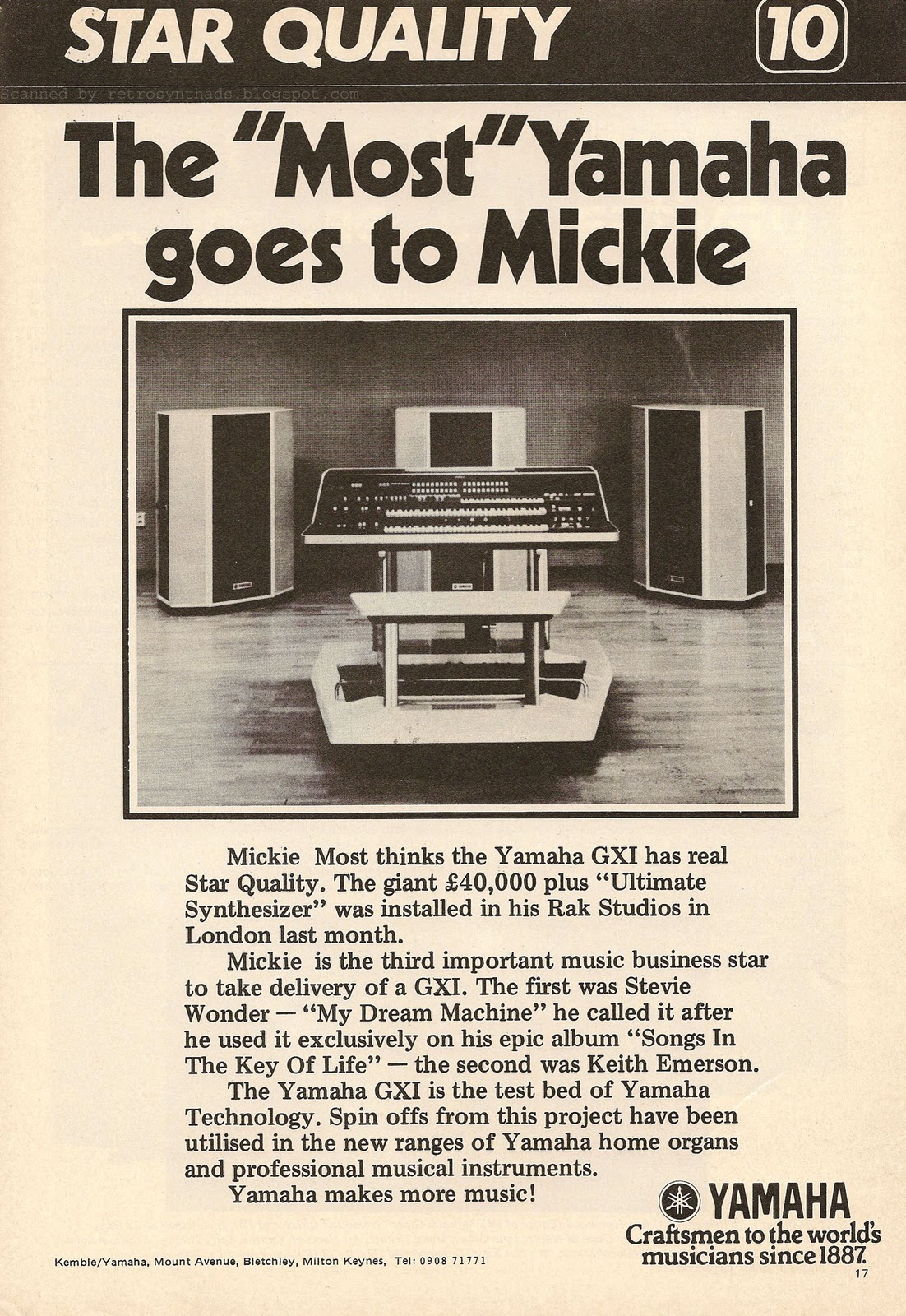 Retro Synth Ads: Yamaha GX-1 "The 'Most' Yamaha goes to Mickie" ad