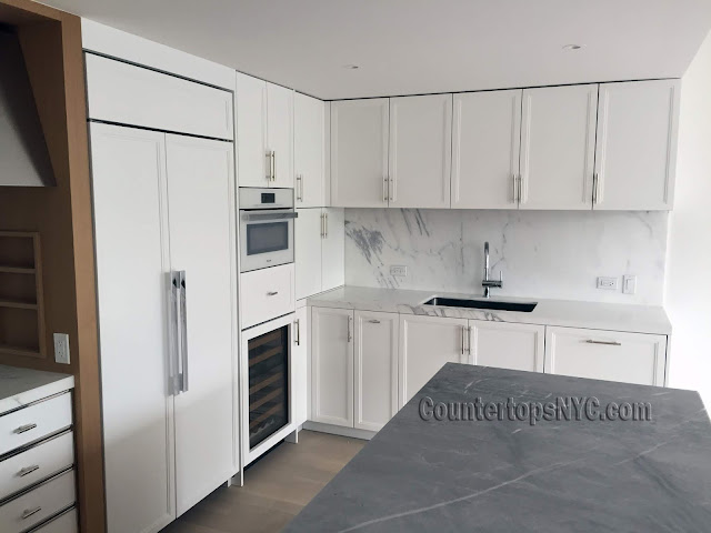 White marble kitchen countertops white cabinets
