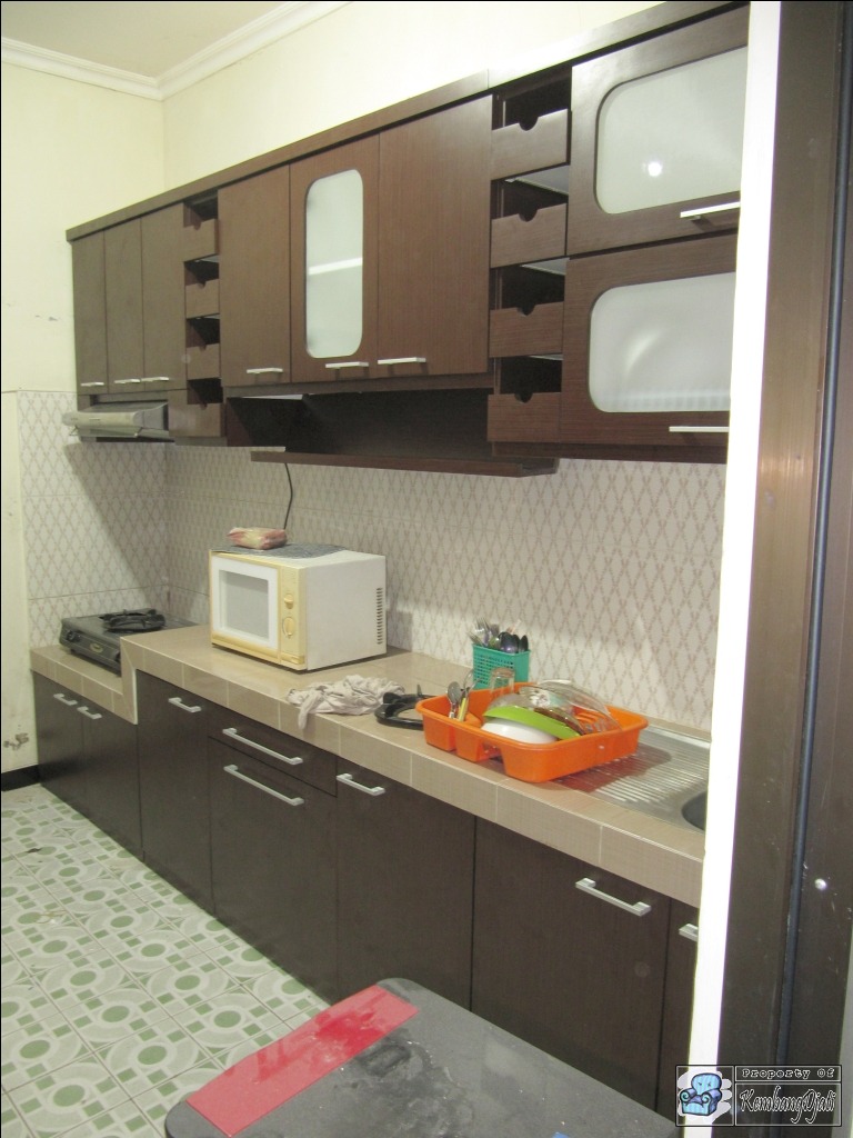 Kitchen Set Minimalis Desain Warna Corak Kayu Tua Bahan