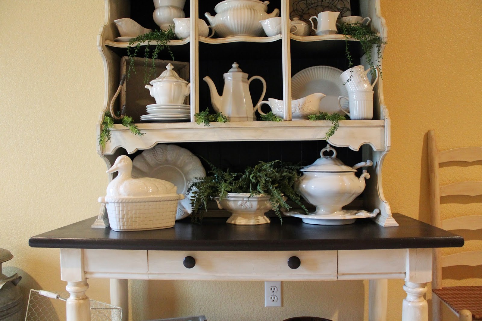 Southern Seazons French country hutch and tea cups