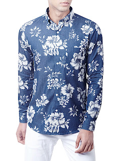 Denim Floral Printed Shirt Denim Floral Printed Shirt