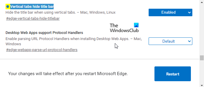 Microsoft Edge에서 세로 탭이 있는 제목 표시줄 숨기기