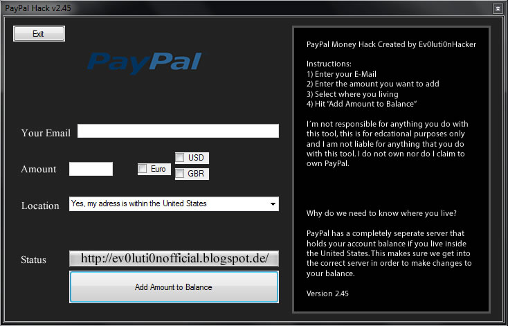 Official Ev0luti0n Tools: PayPal Money Hack