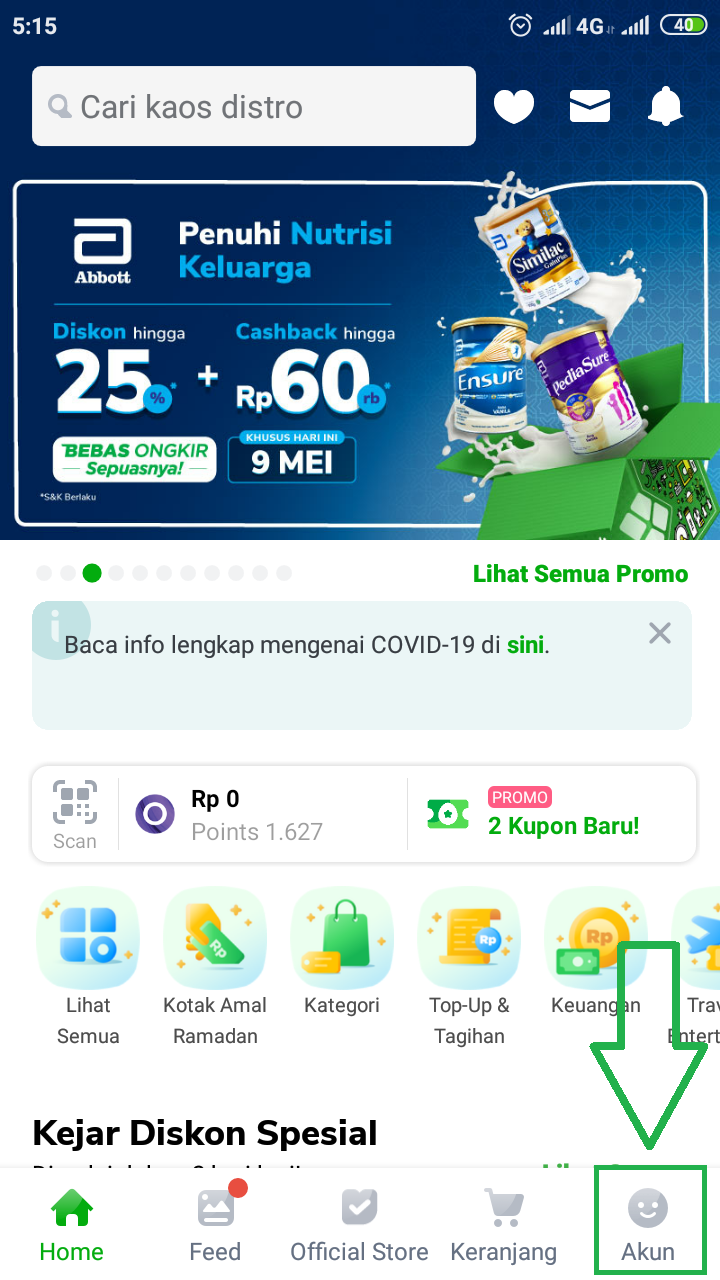 Tampilan Awal Tokopedia akun tokopedia