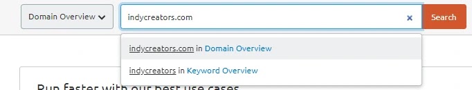 indycreators.com in domain overview - SEMRush