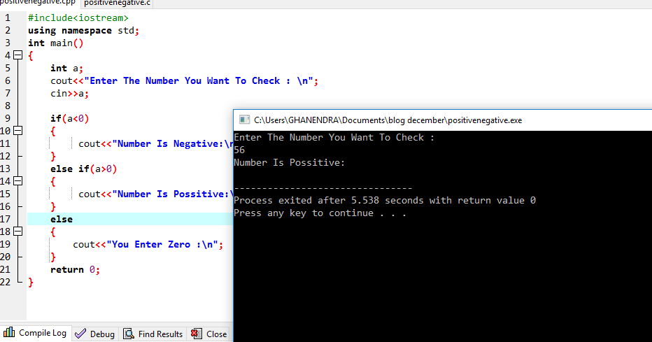 C++ Program To Check Number Is Positive Or Negative