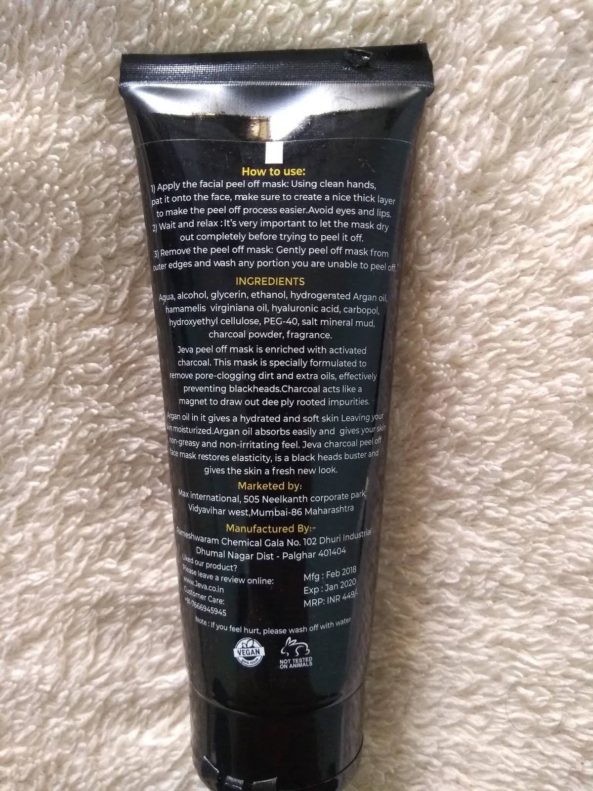 Jeva Activated Charcoal Peel Off Mask With Argan Oil