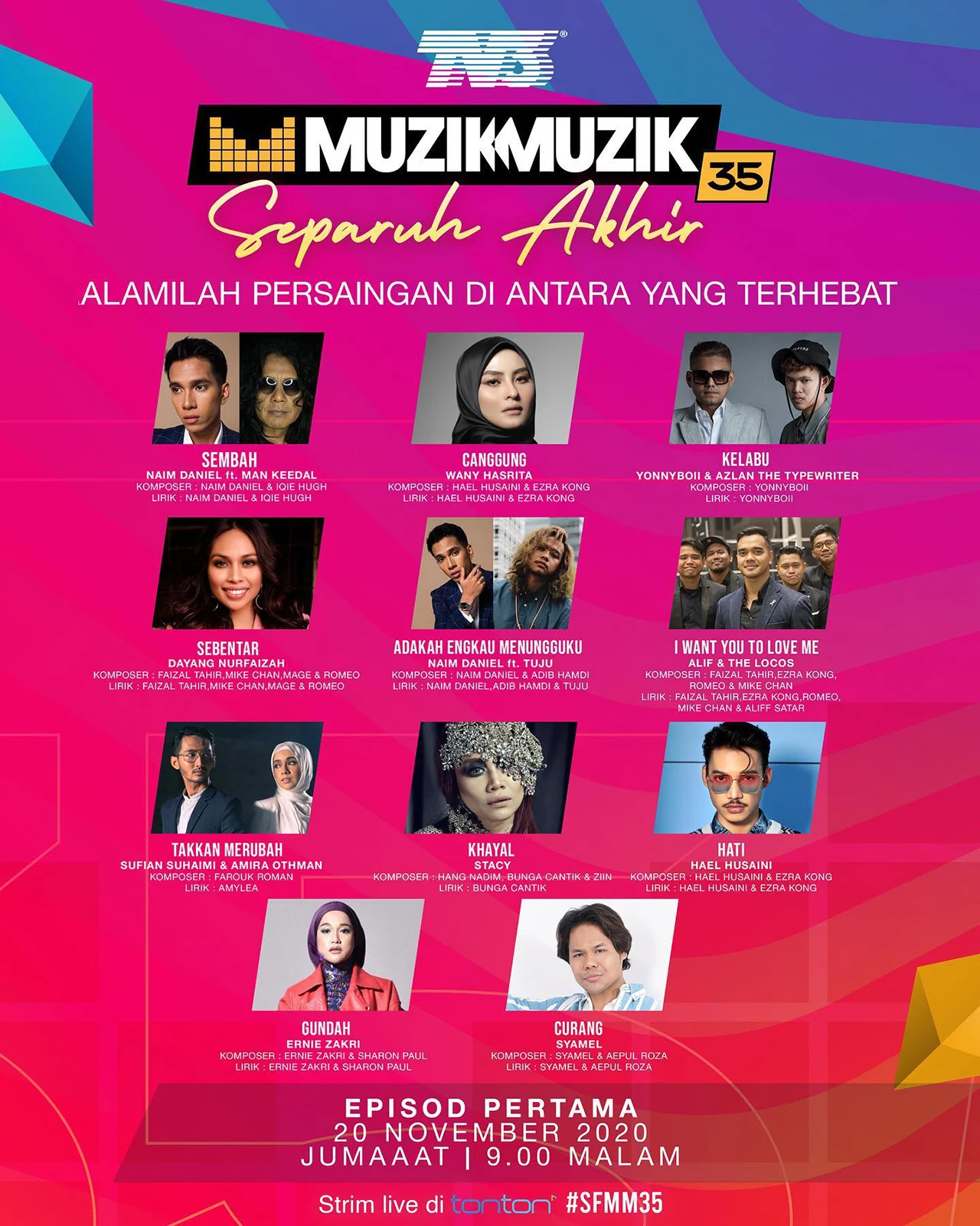 Senarai Lagu Separuh Akhir Muzik Muzik 35 (2020) SFMM35-20 Nov