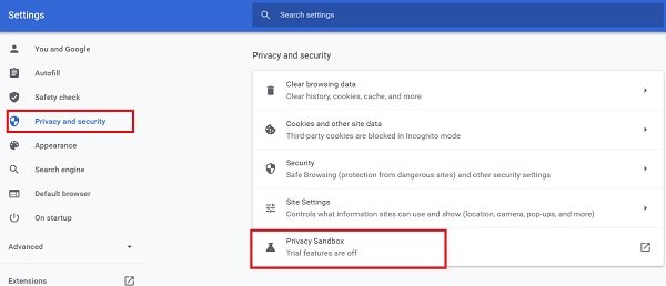 désactivation de Google FLoC (Privacy Sandbox) dans Chrome