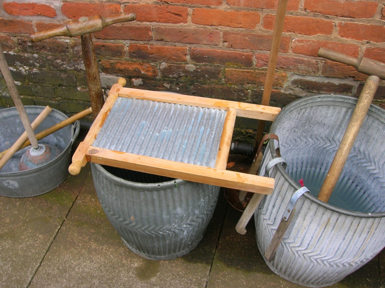 Old Fashioned Wash Day - Dolly Tubs, Posser and Scrubbing Board
