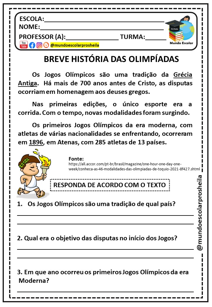 Atividades sobre os Jogos Olímpicos / Olimpíadas