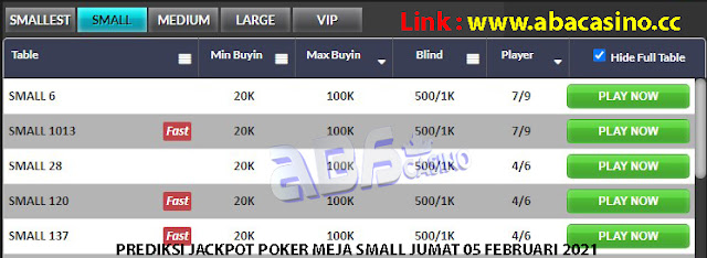 Prediksi Jackpot Poker Meja Small Jumat 05 Februari 2021