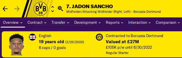 FM20 Wonderkid Analysis - Jadon Sancho FM20 Wonderkid Analysis - Jadon Sancho