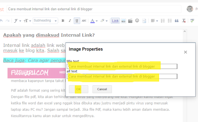 Cara membuat internal link dan external link di blogger