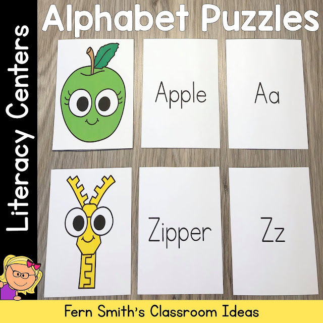 Click Here to Download These Three Piece Puzzle Alphabet Literacy Center Games For Your Class Today!