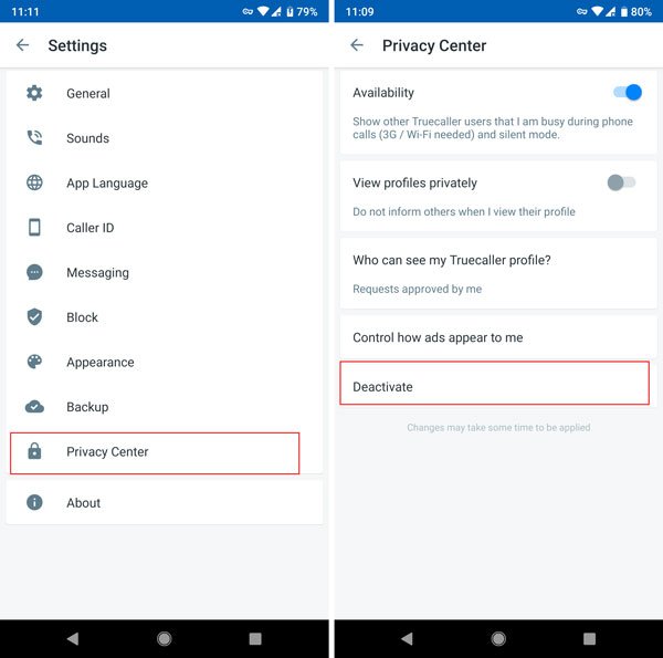 desactivar la cuenta de Truecaller y eliminar el número de teléfono móvil