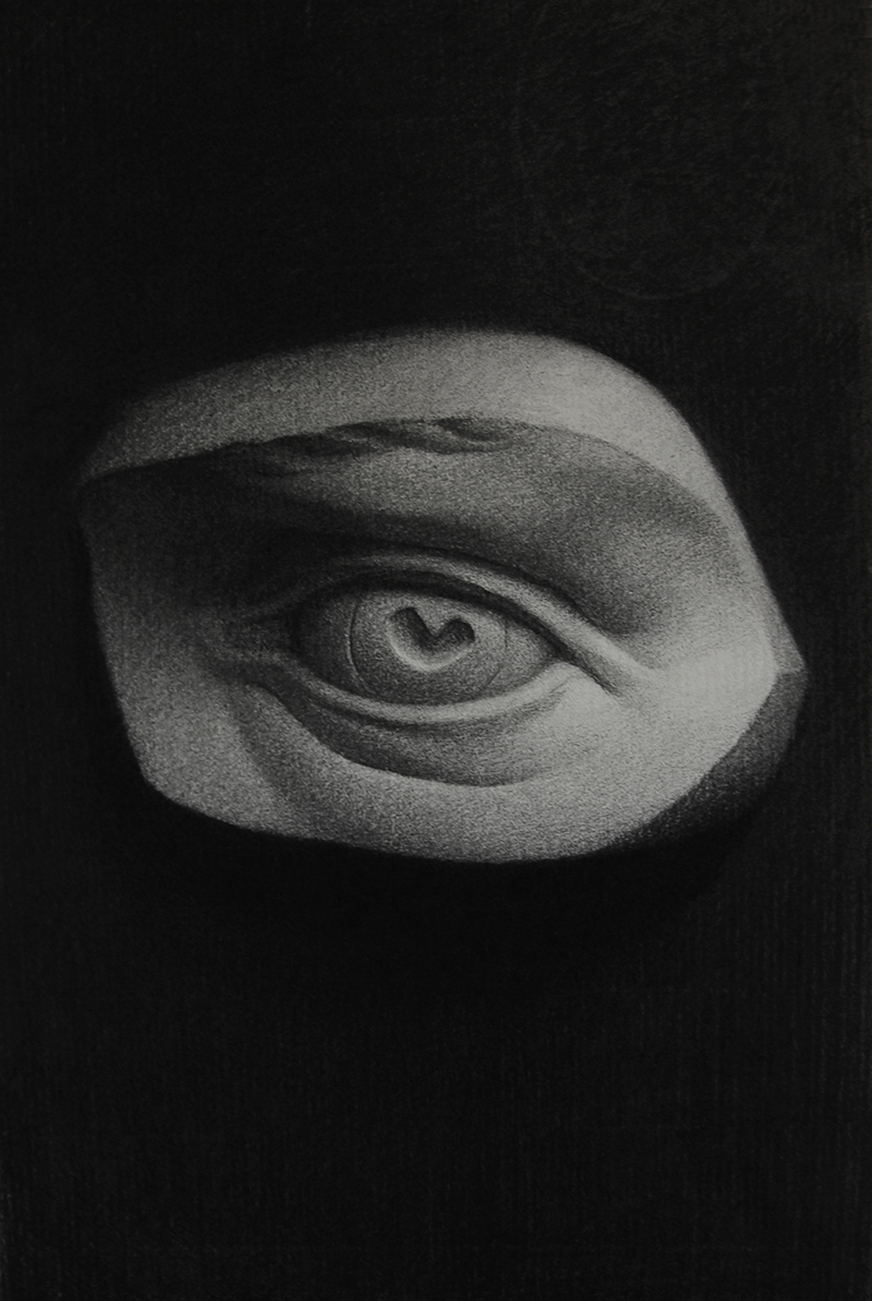 ציורים אמיתיים David's eye charcoal drawing on paper